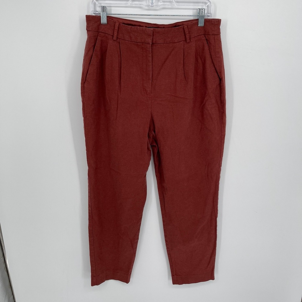 Express Women's Rust Linen Blend Pleated‎ Tapered Trouser Ankle Pants Size 12